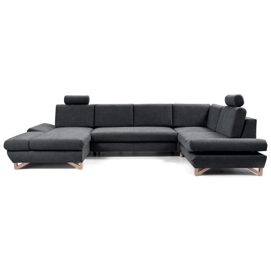 U-formet polstret hjørnesofa med sovefunktion og opbevaringsrum AVESTA, antracit