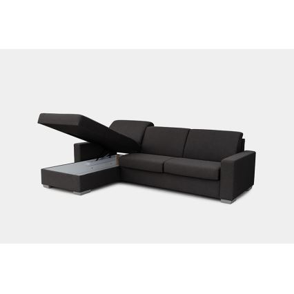 Sovesofa med chaiselong til daglig brug med opbevaringsplads, venstrevendt, L-formet LEKA, brun