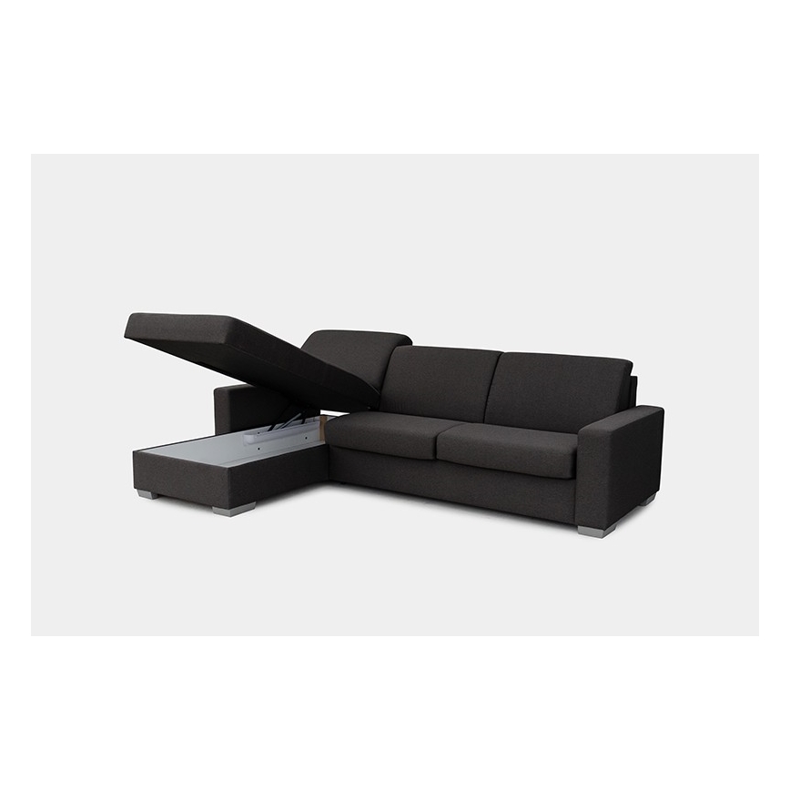 Sovesofa med chaiselong til daglig brug med opbevaringsplads, venstrevendt, L-formet LEKA, brun