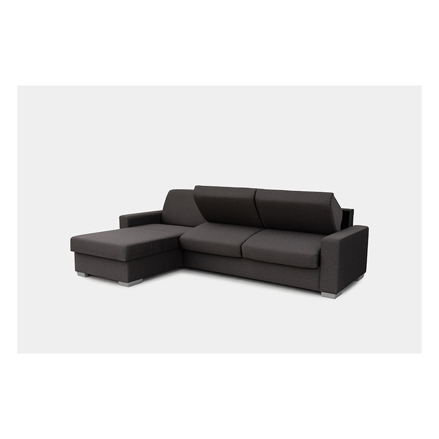 Sovesofa med chaiselong til daglig brug med opbevaringsplads, venstrevendt, L-formet LEKA, brun