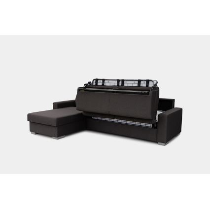 Sovesofa med chaiselong til daglig brug med opbevaringsplads, venstrevendt, L-formet LEKA, brun