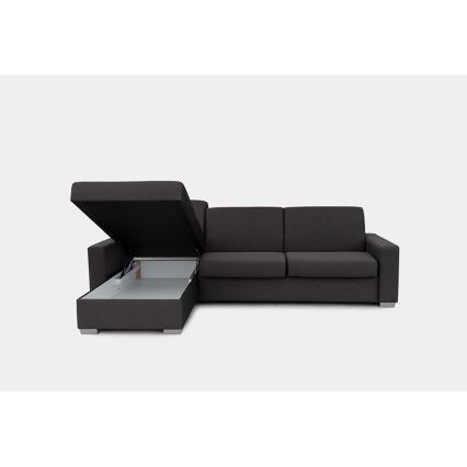 Sovesofa med chaiselong til daglig brug med opbevaringsplads, venstrevendt, L-formet LEKA, brun