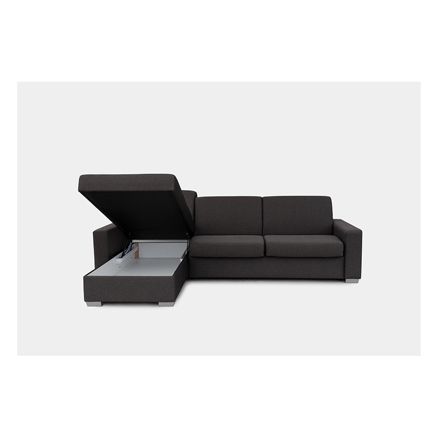 Sovesofa med chaiselong til daglig brug med opbevaringsplads, venstrevendt, L-formet LEKA, brun