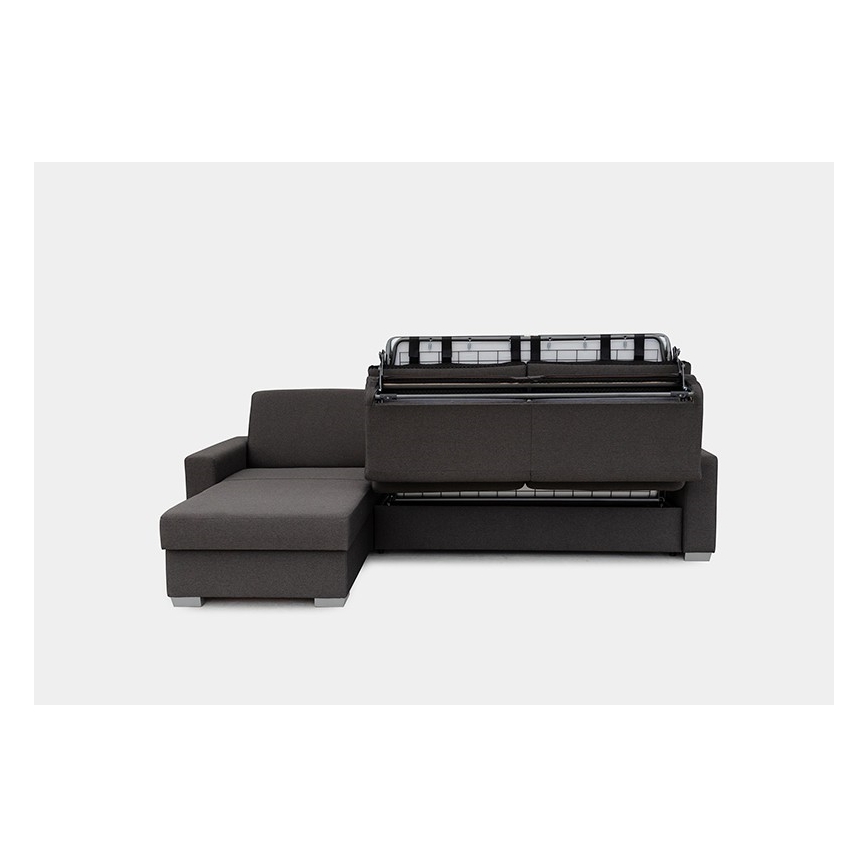 Sovesofa med chaiselong til daglig brug med opbevaringsplads, venstrevendt, L-formet LEKA, brun