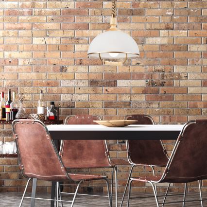 Nedhængt loftlampe RAMONA 1xE27/60W/230V beige/lysebrun/fyrretræ