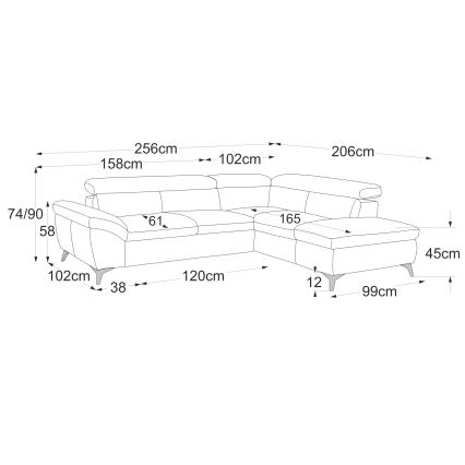 Udtrækkelig læder hjørnesofa i L-form SALERNO II højrevendt beige