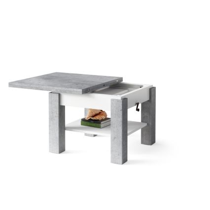 Udtrækkeligt sofabord/spisebord med hæveplade CALEB grå beton/hvid