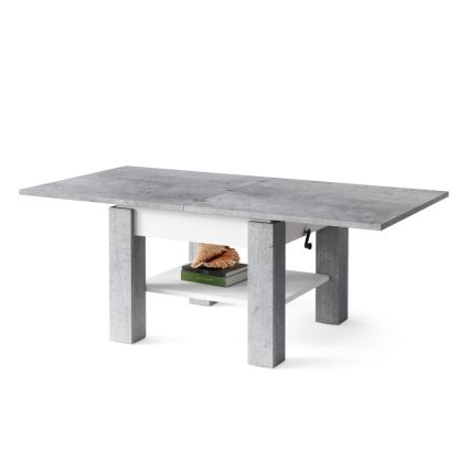 Udtrækkeligt sofabord/spisebord med hæveplade CALEB grå beton/hvid