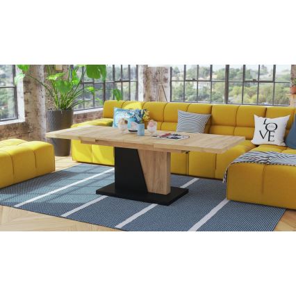 Udtrækkeligt sofabord/spisebord med løftbar bordplade NINO Craft-eg/sort