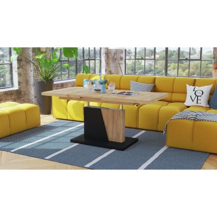 Udtrækkeligt sofabord/spisebord med løftbar bordplade NINO Craft-eg/sort