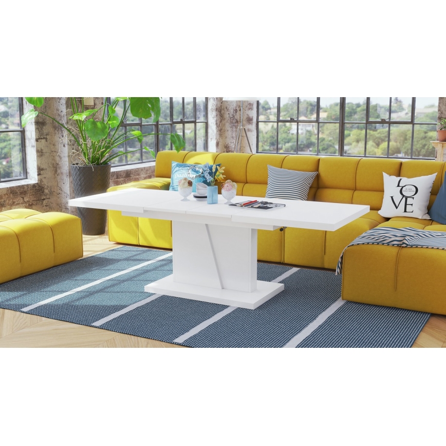 Udtrækkeligt sofabord/spisebord med løftbar bordplade NINO hvid