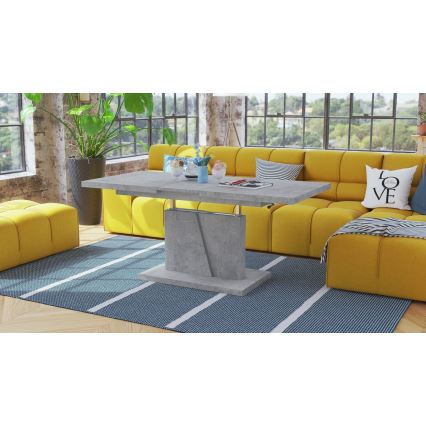 Udtrækkeligt sofabord/spisebord NINO med løftbar bordplade, betongrå