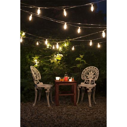 Forlængelses-LED udendørs julelyskæde CONE FILAMENT 20xE10 14m klar/varm hvid IP44, Fremstillet i Tjekkiet
