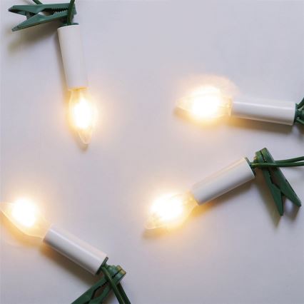 Udvidbar LED udendørs julelyskæde FELICIA FILAMENT 20xE10 14m hvid/varm hvid IP44, Fremstillet i Tjekkiet