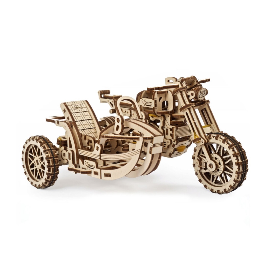 Ugears - 3D 3D-puslespil i træ Scrambler motorcycle med vogn