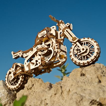 Ugears - 3D 3D-puslespil i træ Scrambler motorcycle med vogn