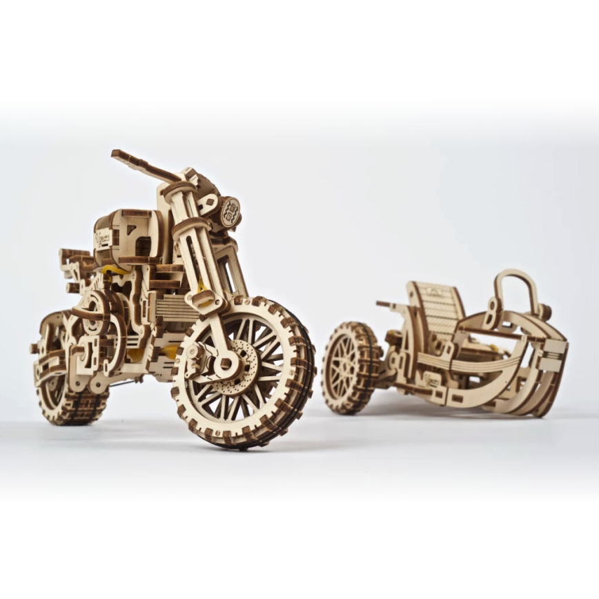 Ugears - 3D 3D-puslespil i træ Scrambler motorcycle med vogn