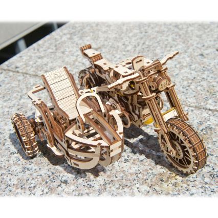 Ugears - 3D 3D-puslespil i træ Scrambler motorcycle med vogn