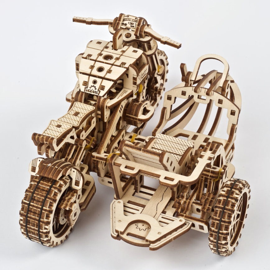 Ugears - 3D 3D-puslespil i træ Scrambler motorcycle med vogn