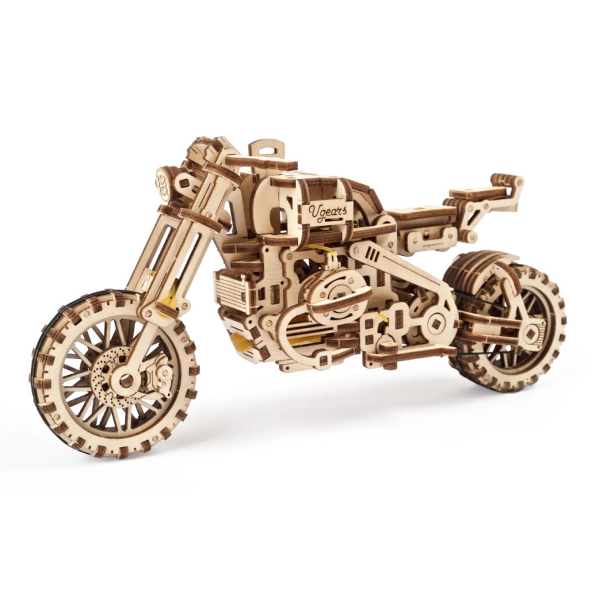 Ugears - 3D 3D-puslespil i træ Scrambler motorcycle med vogn