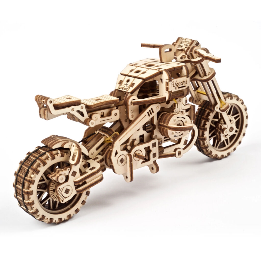 Ugears - 3D 3D-puslespil i træ Scrambler motorcycle med vogn