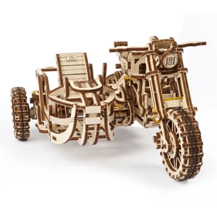 Ugears - 3D 3D-puslespil i træ Scrambler motorcycle med vogn