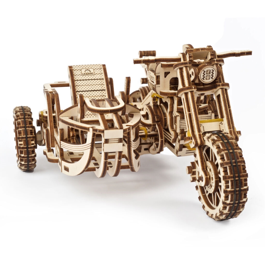 Ugears - 3D 3D-puslespil i træ Scrambler motorcycle med vogn
