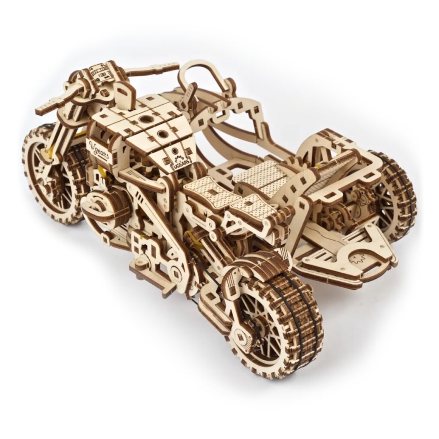 Ugears - 3D 3D-puslespil i træ Scrambler motorcycle med vogn