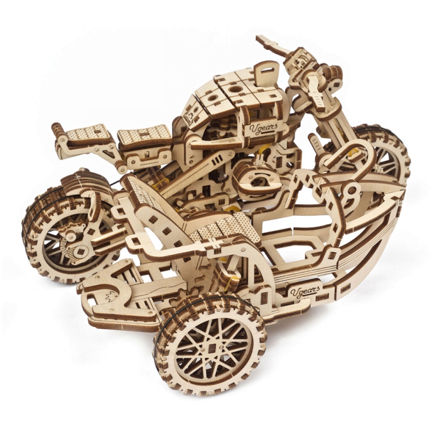 Ugears - 3D 3D-puslespil i træ Scrambler motorcycle med vogn