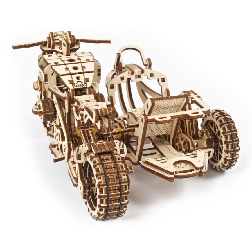 Ugears - 3D 3D-puslespil i træ Scrambler motorcycle med vogn
