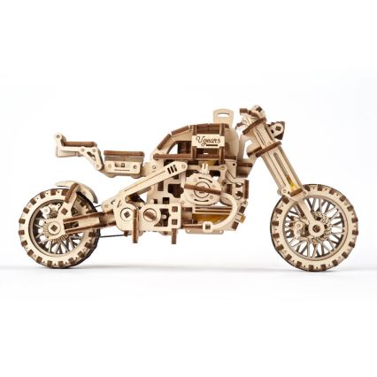 Ugears - 3D 3D-puslespil i træ Scrambler motorcycle med vogn