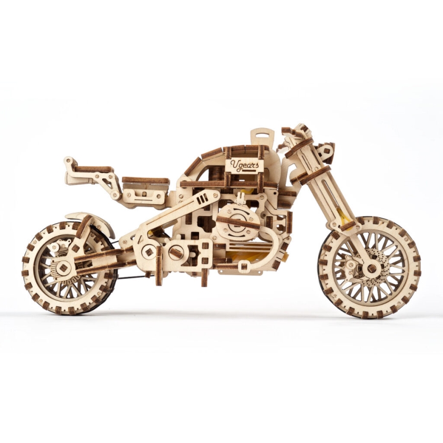 Ugears - 3D 3D-puslespil i træ Scrambler motorcycle med vogn