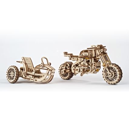 Ugears - 3D 3D-puslespil i træ Scrambler motorcycle med vogn