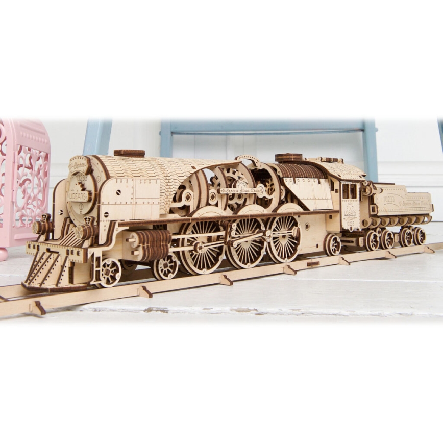 Ugears - 3D-puslespil i træ V-Express damplokomotiv