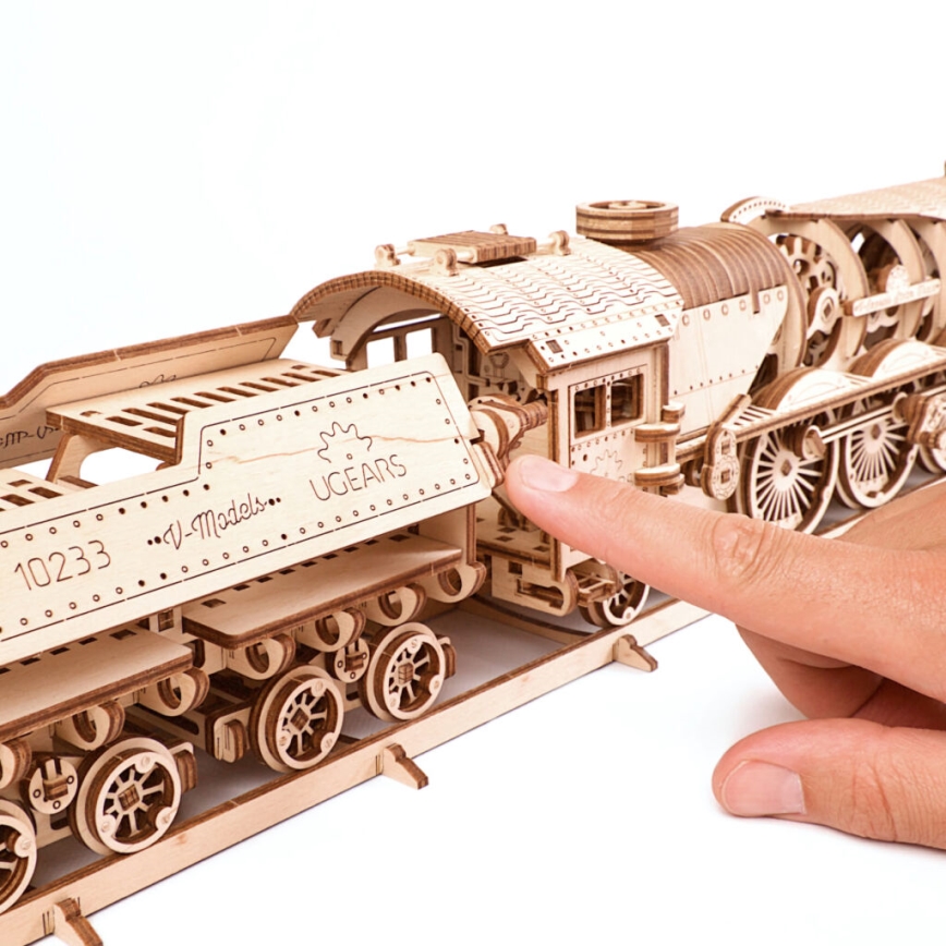 Ugears - 3D-puslespil i træ V-Express damplokomotiv