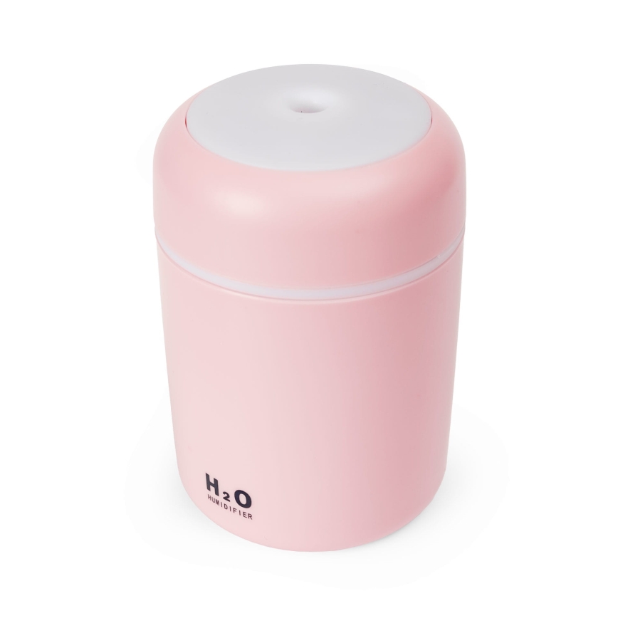 Ultrasonisk LED aroma-diffusor og luftfugter m. RGB-farver LED/2W 300 ml lyserød