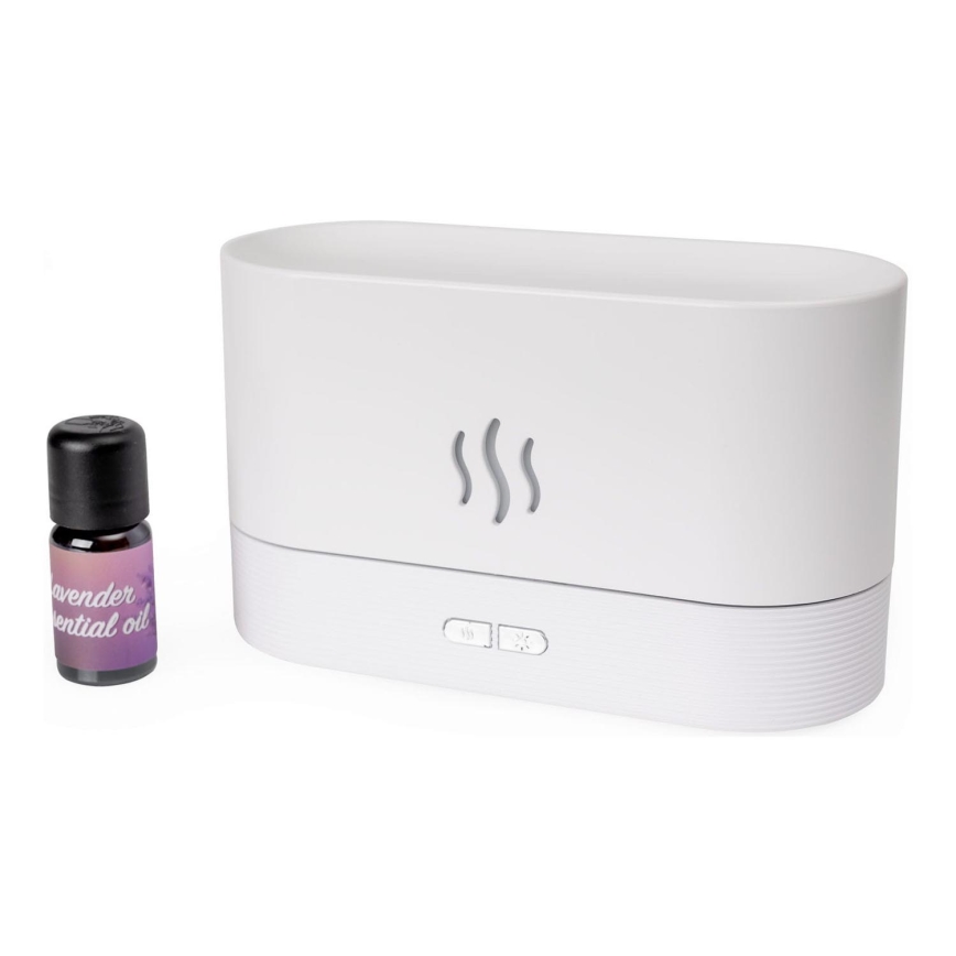 Ultrasonisk LED aroma-diffusor og luftfugter m. RGB-farver og baggrundslys 180 ml hvid