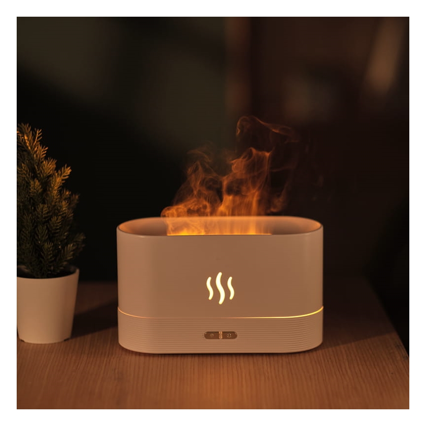 Ultrasonisk LED aroma-diffusor og luftfugter m. RGB-farver og baggrundslys 180 ml hvid