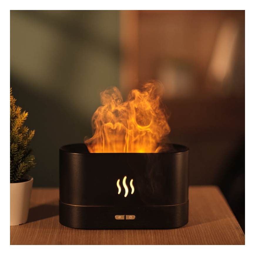 Ultrasonisk LED aroma-diffusor og luftfugter m. RGB-farver og baggrundslys 180 ml sort