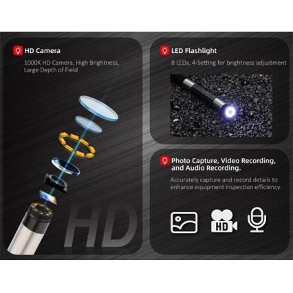 Uni-T UT663B - Inspektionskamera 3,7 V, 3000 mAh, IP67, 3 m