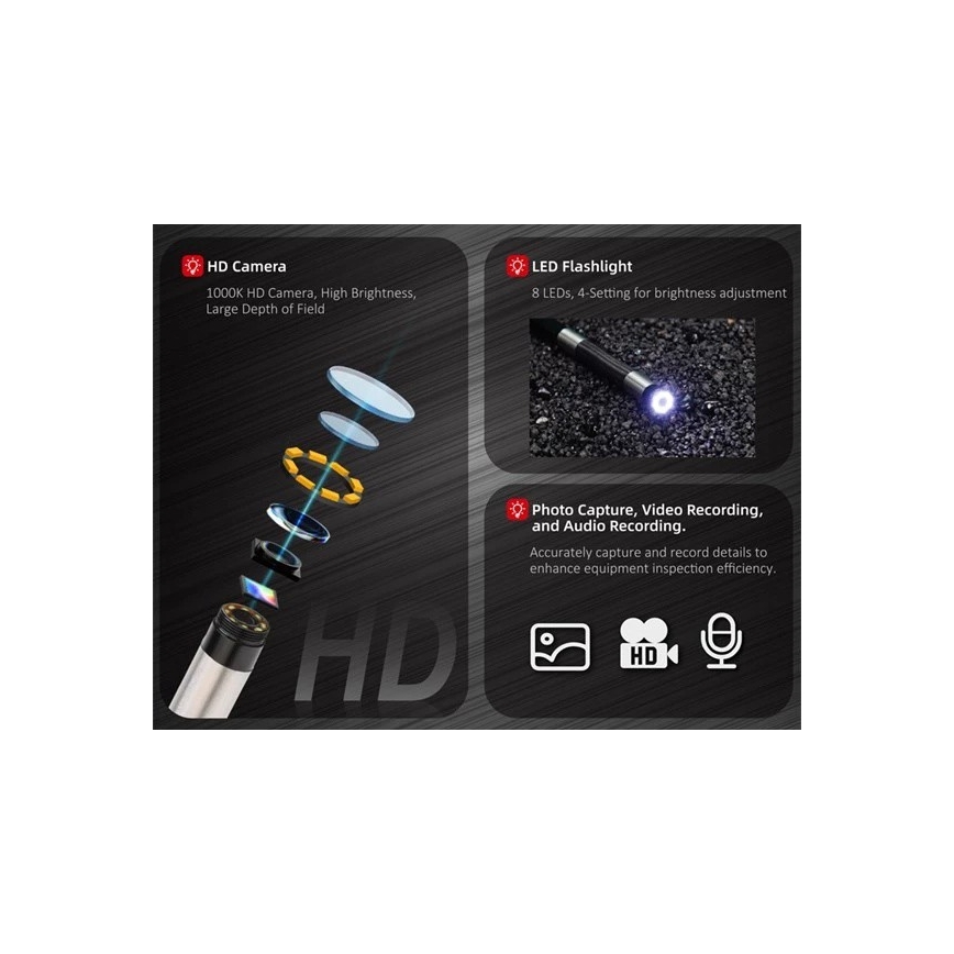 Uni-T UT663B - Inspektionskamera 3,7 V, 3000 mAh, IP67, 3 m