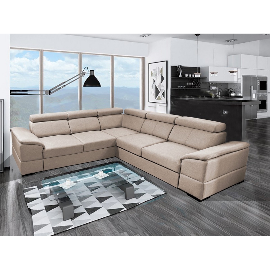 Universal hjørnesofa med sovefunktion og opbevaringsplads GRANADA beige