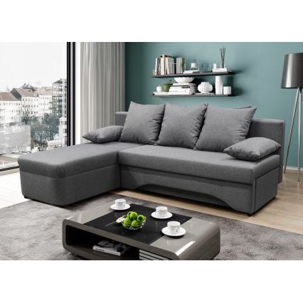 Universal sovesofa med opbevaringsplads i L-form ALMEIDA grå