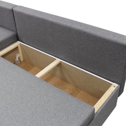 Universal sovesofa med opbevaringsplads i L-form ALMEIDA grå