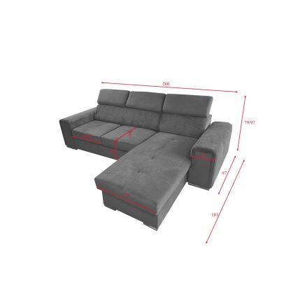 Universal hjørnesofa med chaiselong i L-form med opbevaringsplads SALVADA mørkegrå