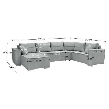 Universel hjørne-sovesofa i U-form LONDON, grå
