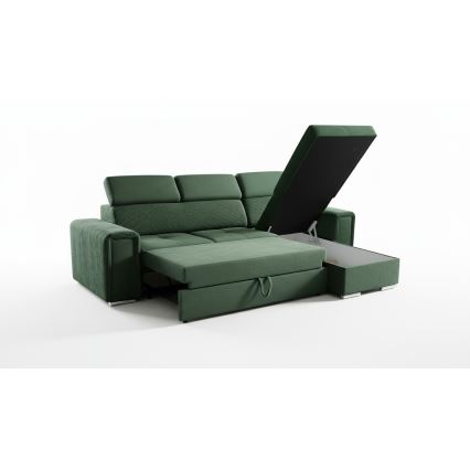 Universel L-formet hjørnesofa med sovefunktion og opbevaringsplads SALVADA grøn