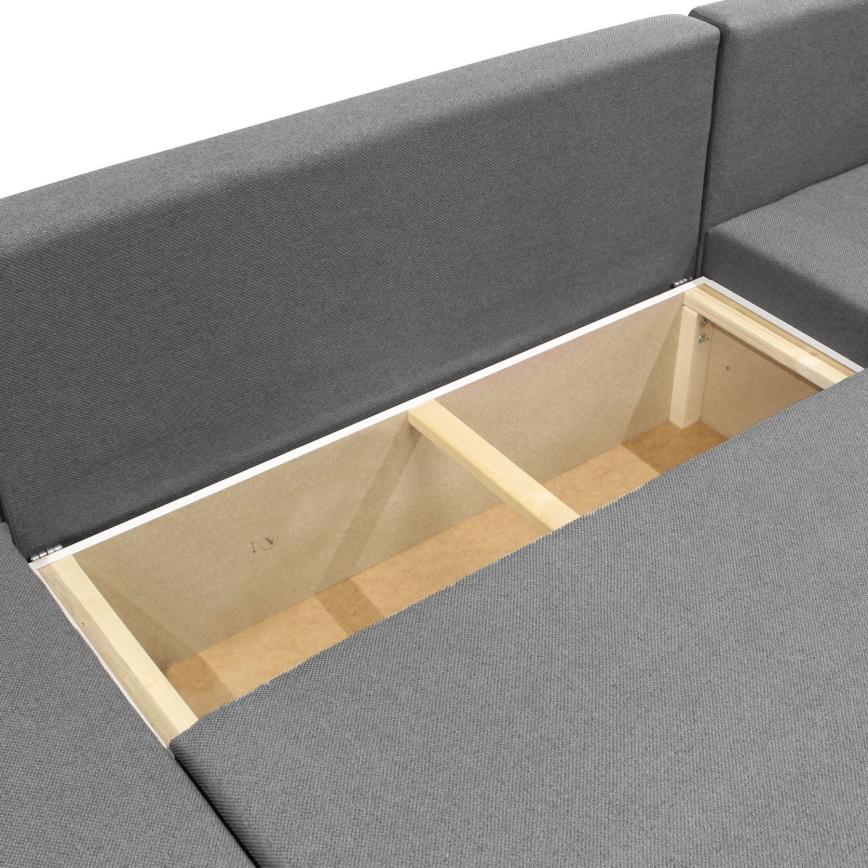 Universel U-formet hjørnesofa med sovefunktion og opbevaringsrum SEYA, grå