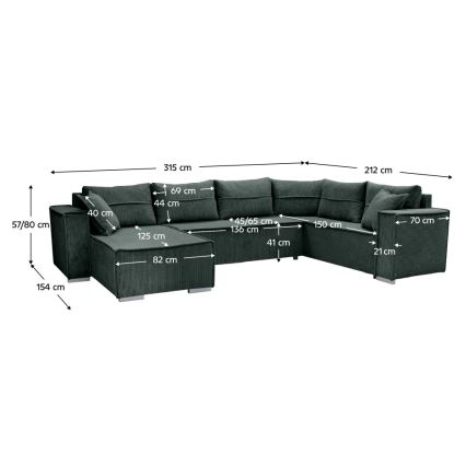 Universel U-formet hjørnesovesofa LONDON, grøn