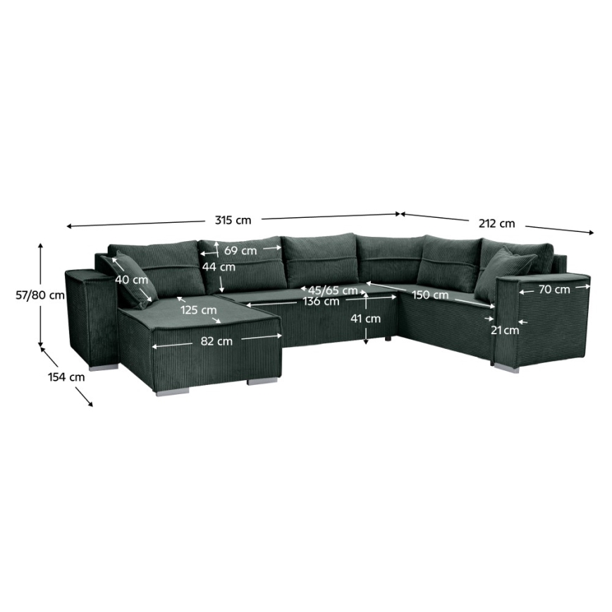 Universel U-formet hjørnesovesofa LONDON, grøn